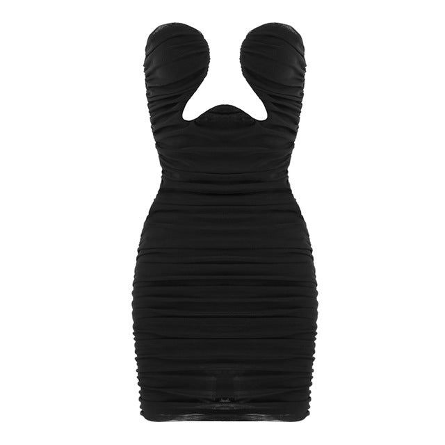 Strapless Deep Plunge Ruched Bodycon Mini Dress 9
