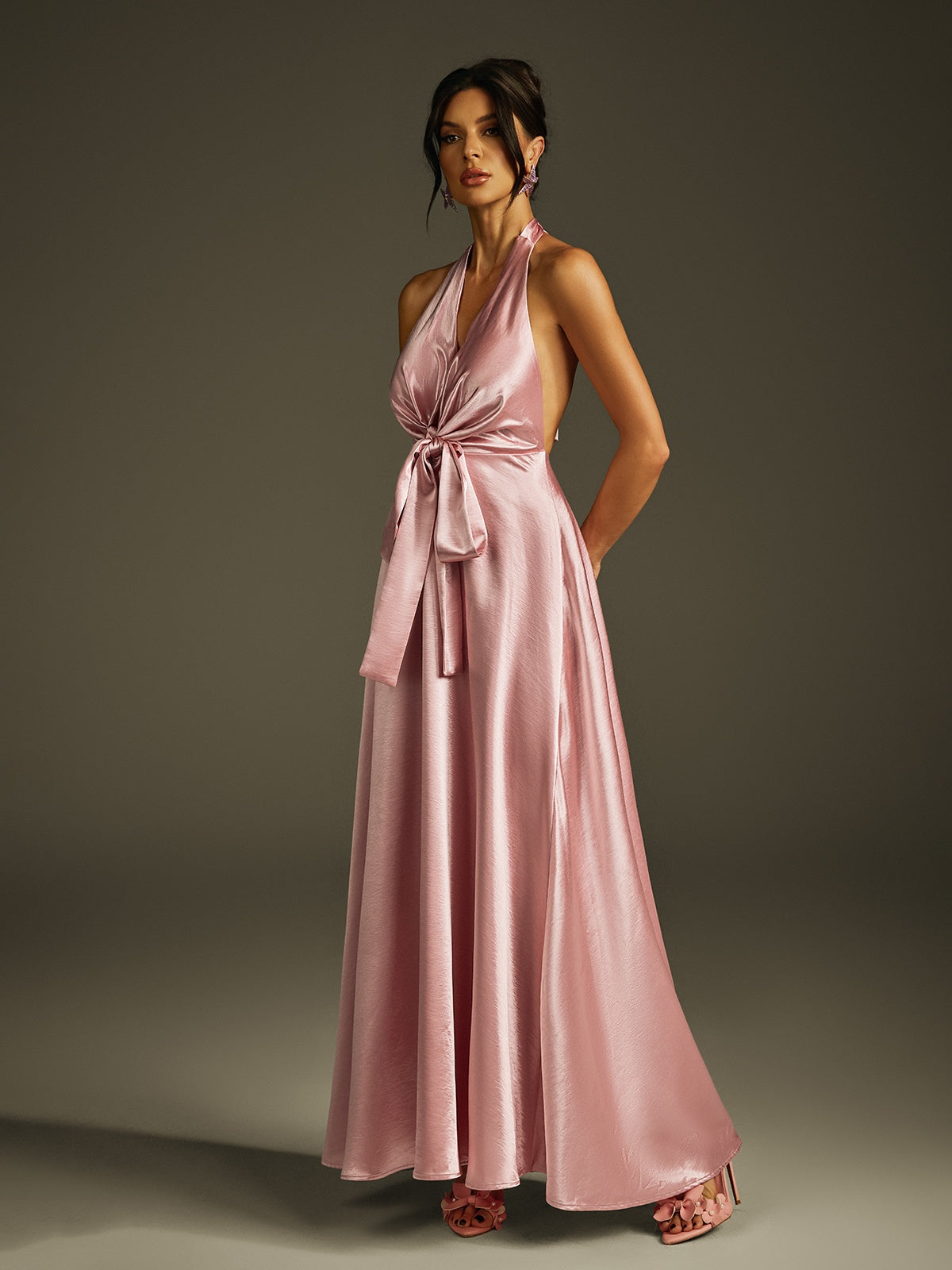 Sweetheart Neck Satin Box Pleat A Line Cape Shawl Overlay Backless Gown 5