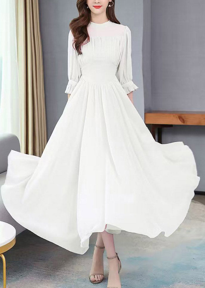 Mock Neck Ruffle Cuff Accordion Pleat A Line Floor Length Gown 2