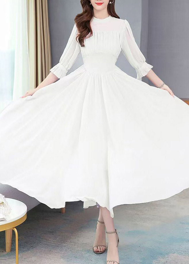 Mock Neck Ruffle Cuff Accordion Pleat A Line Floor Length Gown 3
