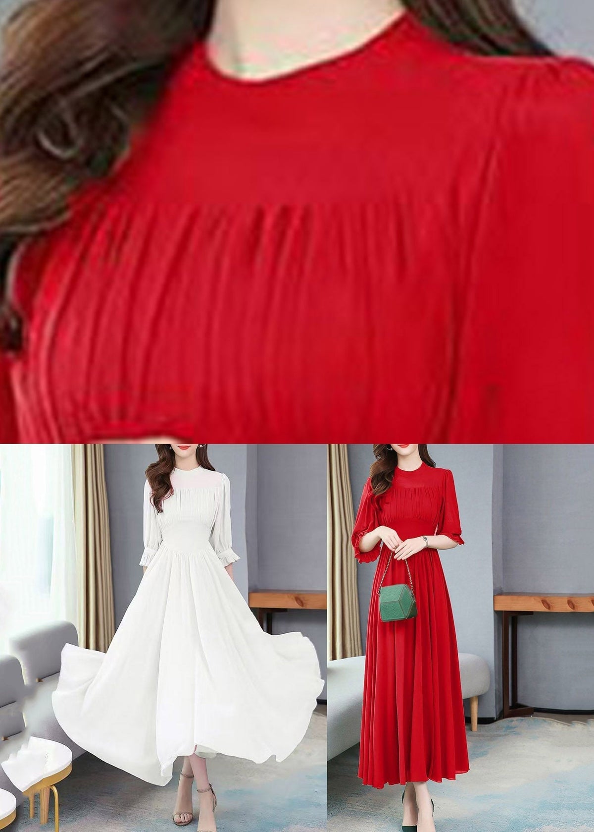 Mock Neck Ruffle Cuff Accordion Pleat A Line Floor Length Gown 5