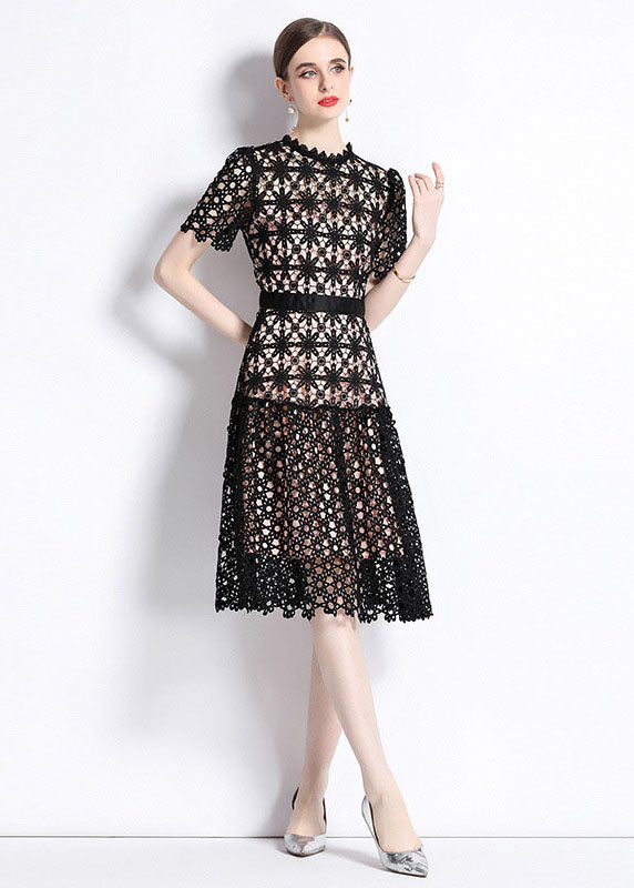 Embroidered Hollow Out Patchwork Lace Knee-Length Dress