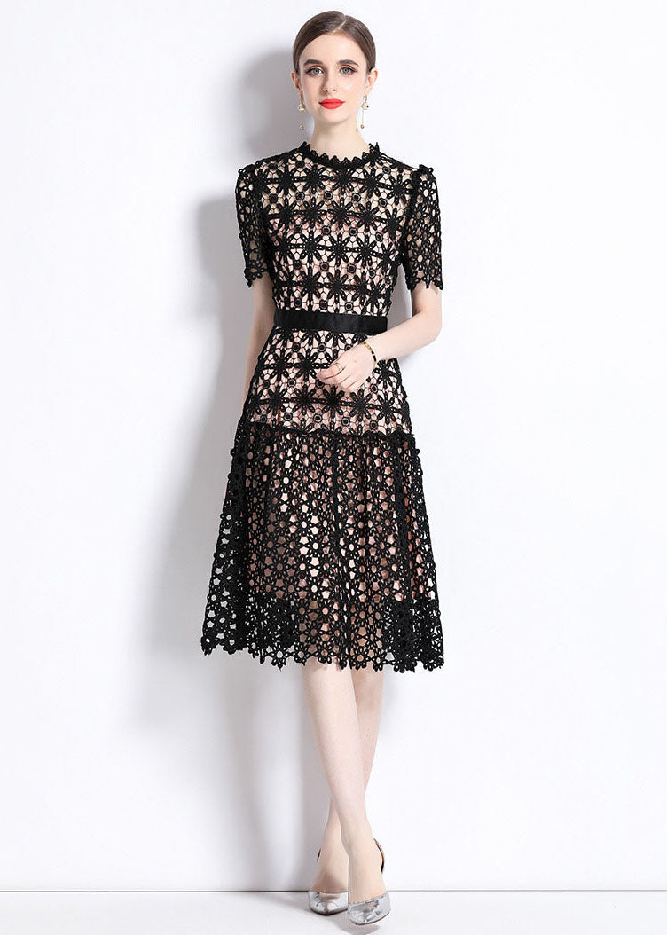Embroidered Hollow Out Patchwork Lace Knee-Length Dress 2