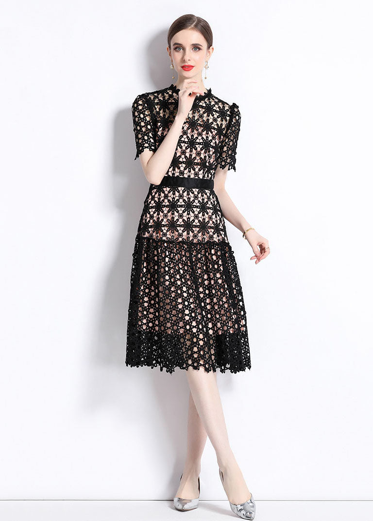 Embroidered Hollow Out Patchwork Lace Knee-Length Dress 3