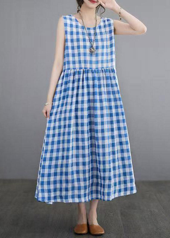 Sleeveless Round Neck Gingham Gathered Waist Maxi Dress 2