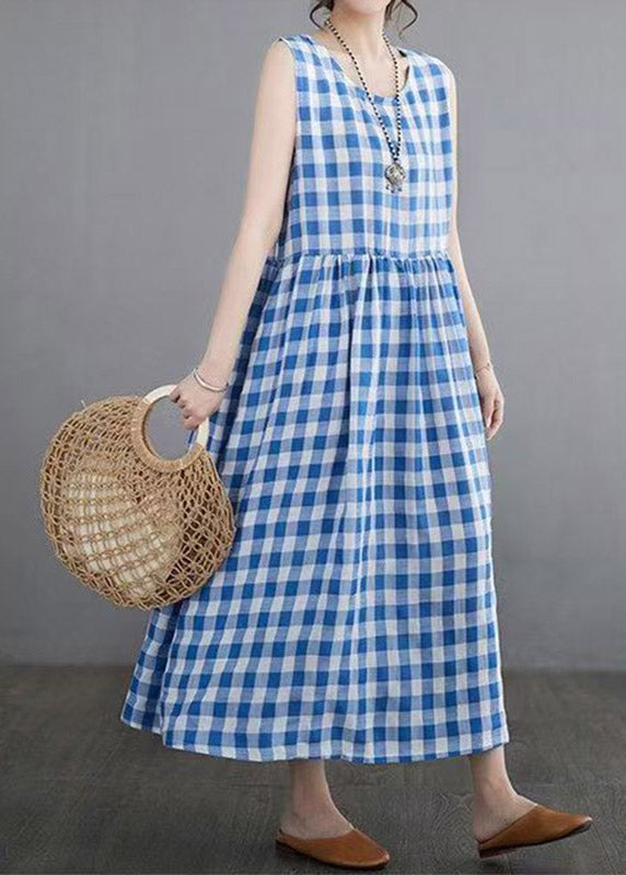 Sleeveless Round Neck Gingham Gathered Waist Maxi Dress 3