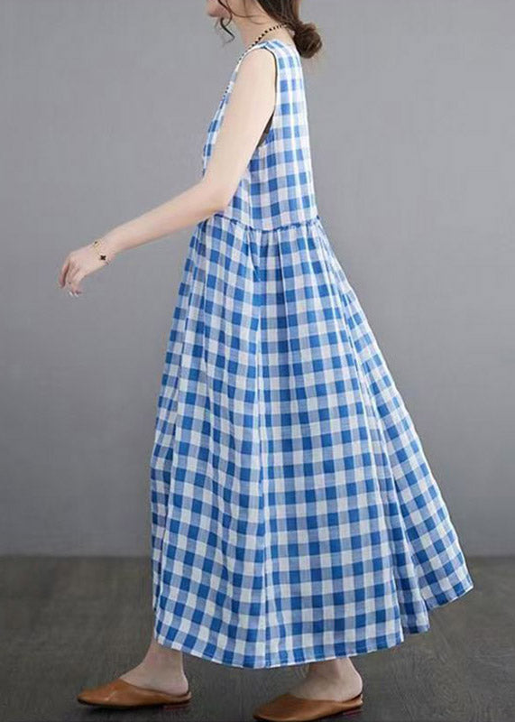 Sleeveless Round Neck Gingham Gathered Waist Maxi Dress 4