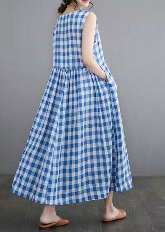 Sleeveless Round Neck Gingham Gathered Waist Maxi Dress 5