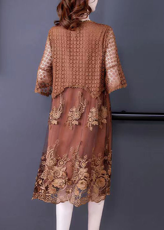 Round Neck Embroidered Lace Half Sleeve Vacation Midi Dress 5