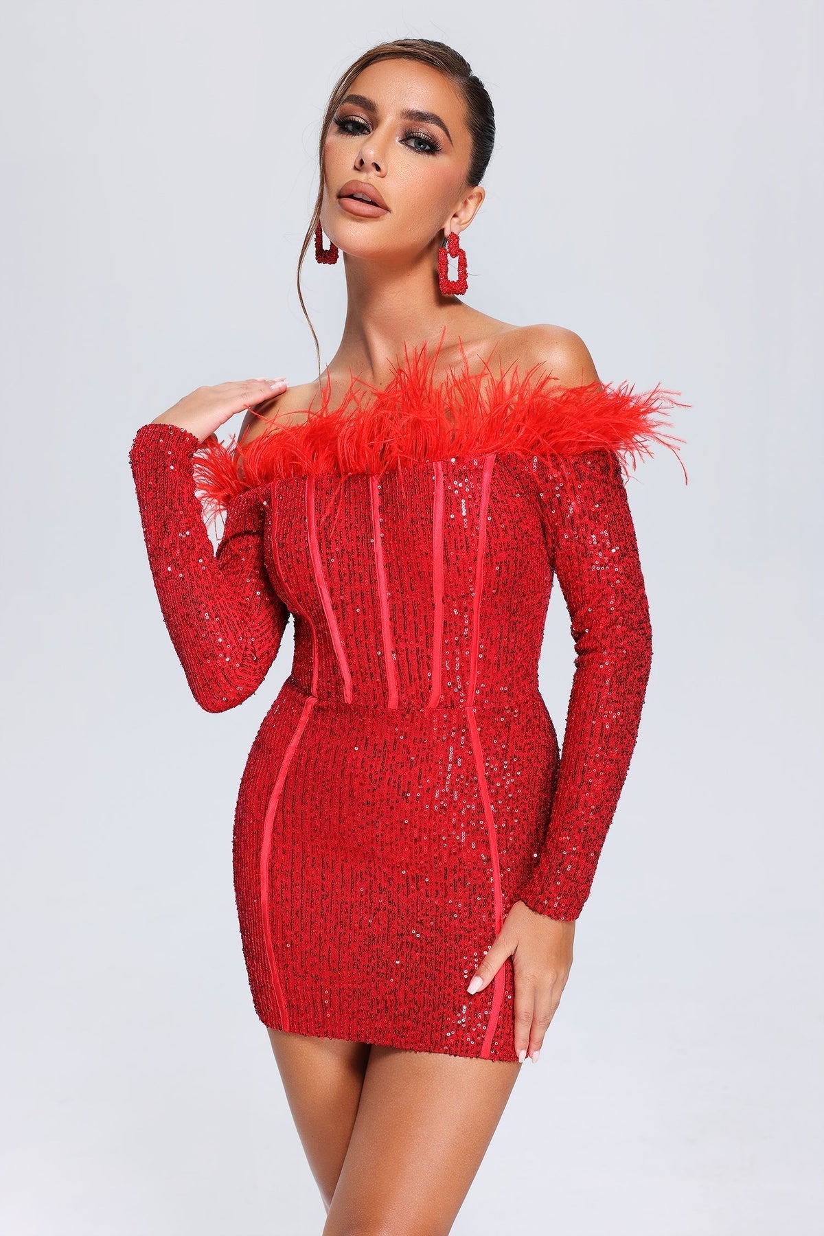 Feather Sequin Mini Dress