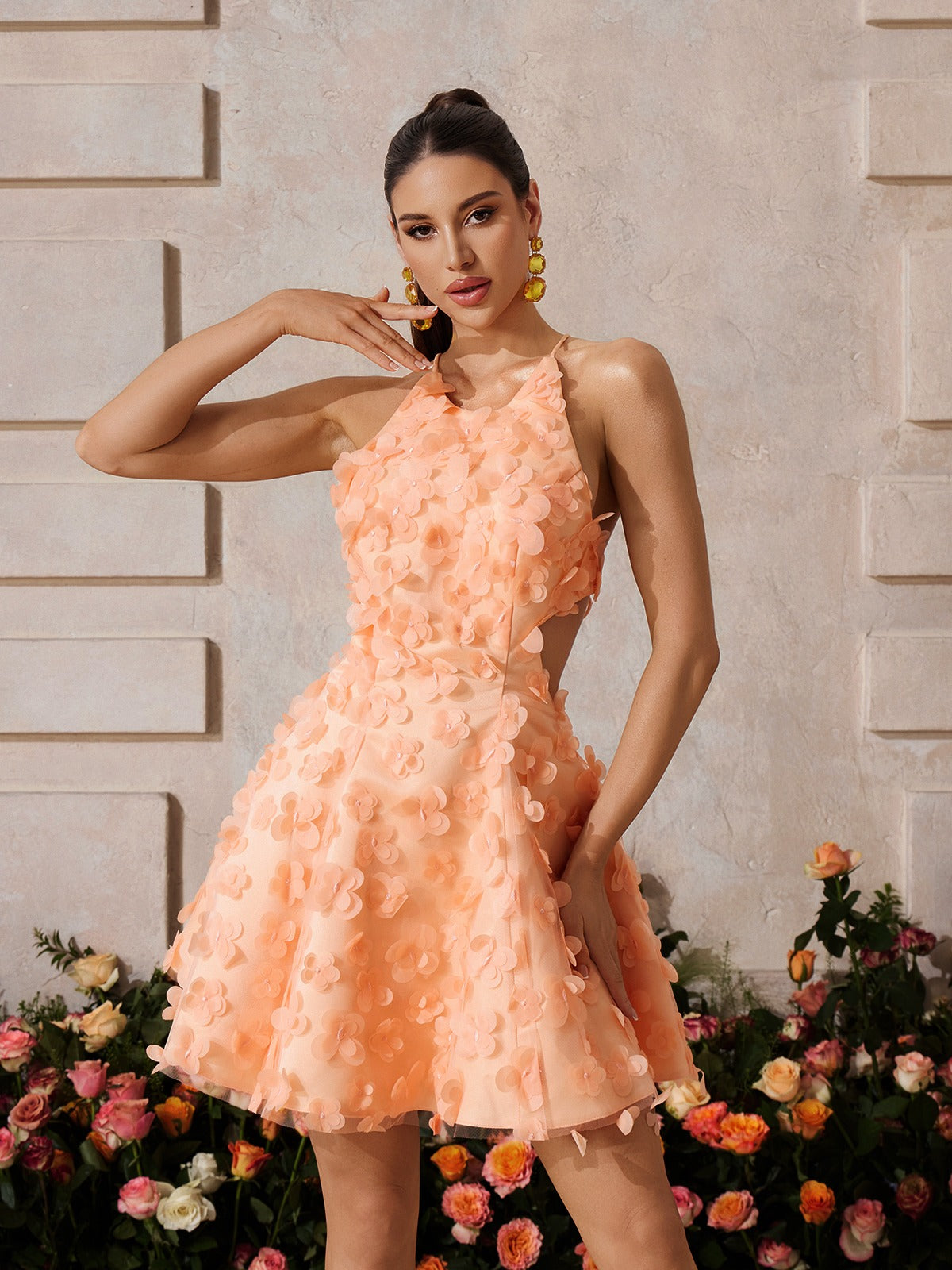 Backless Flower Applique Mini Dress 4