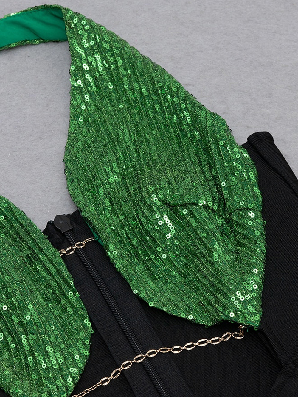 Halter Neck Chain Link Leaf Sequin Midriff Cutout Bodycon Maxi Gown 12
