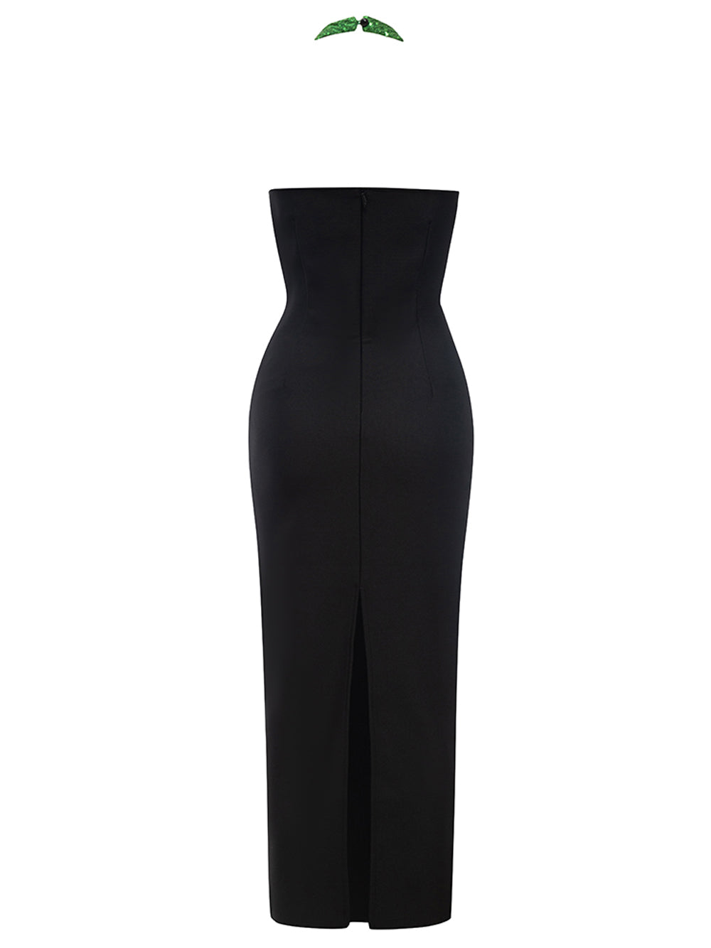 Halter Neck Chain Link Leaf Sequin Midriff Cutout Bodycon Maxi Gown 2
