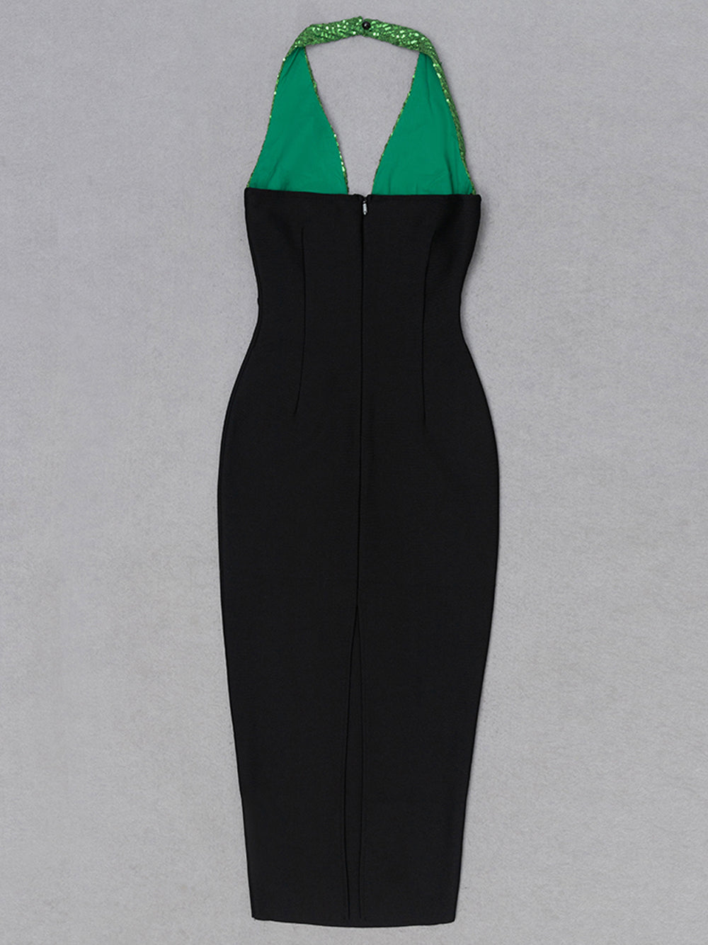 Halter Neck Chain Link Leaf Sequin Midriff Cutout Bodycon Maxi Gown 5