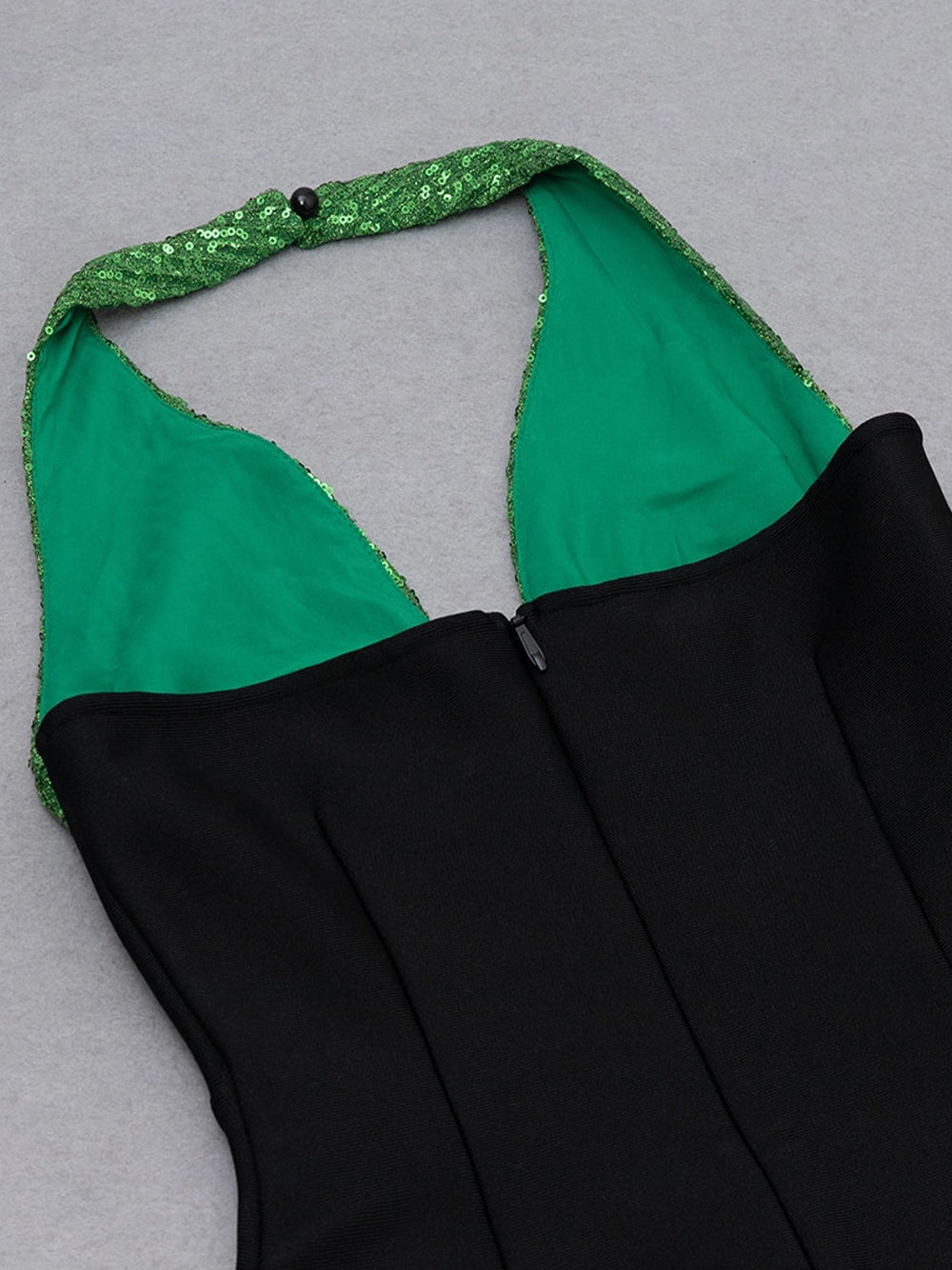 Halter Neck Chain Link Leaf Sequin Midriff Cutout Bodycon Maxi Gown 9