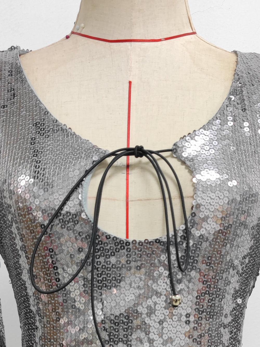 Deep V Neck Bell Sleeve Sequin Tie Front Mini Dress 11