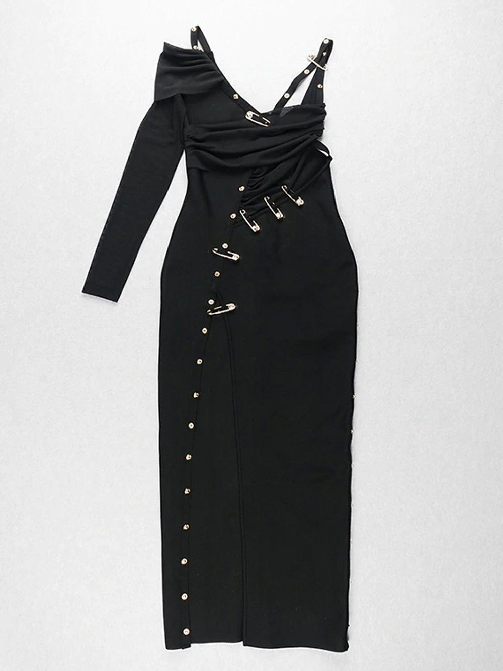 One Shoulder Ruched Cutout Side Slit Satin Maxi Dress 2 29