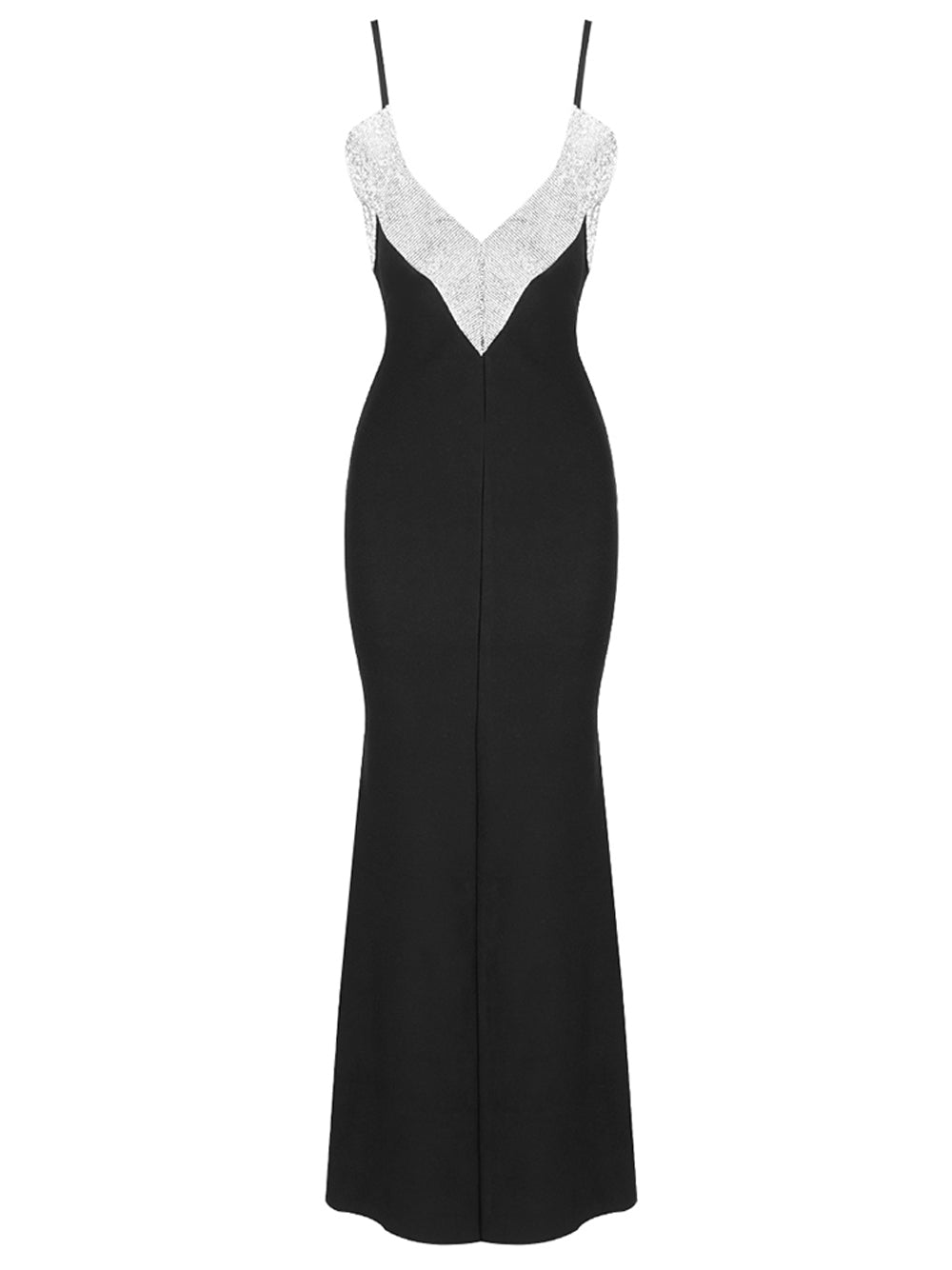 Spaghetti Strap Sequin Panel V Neck Bodycon Maxi Gown