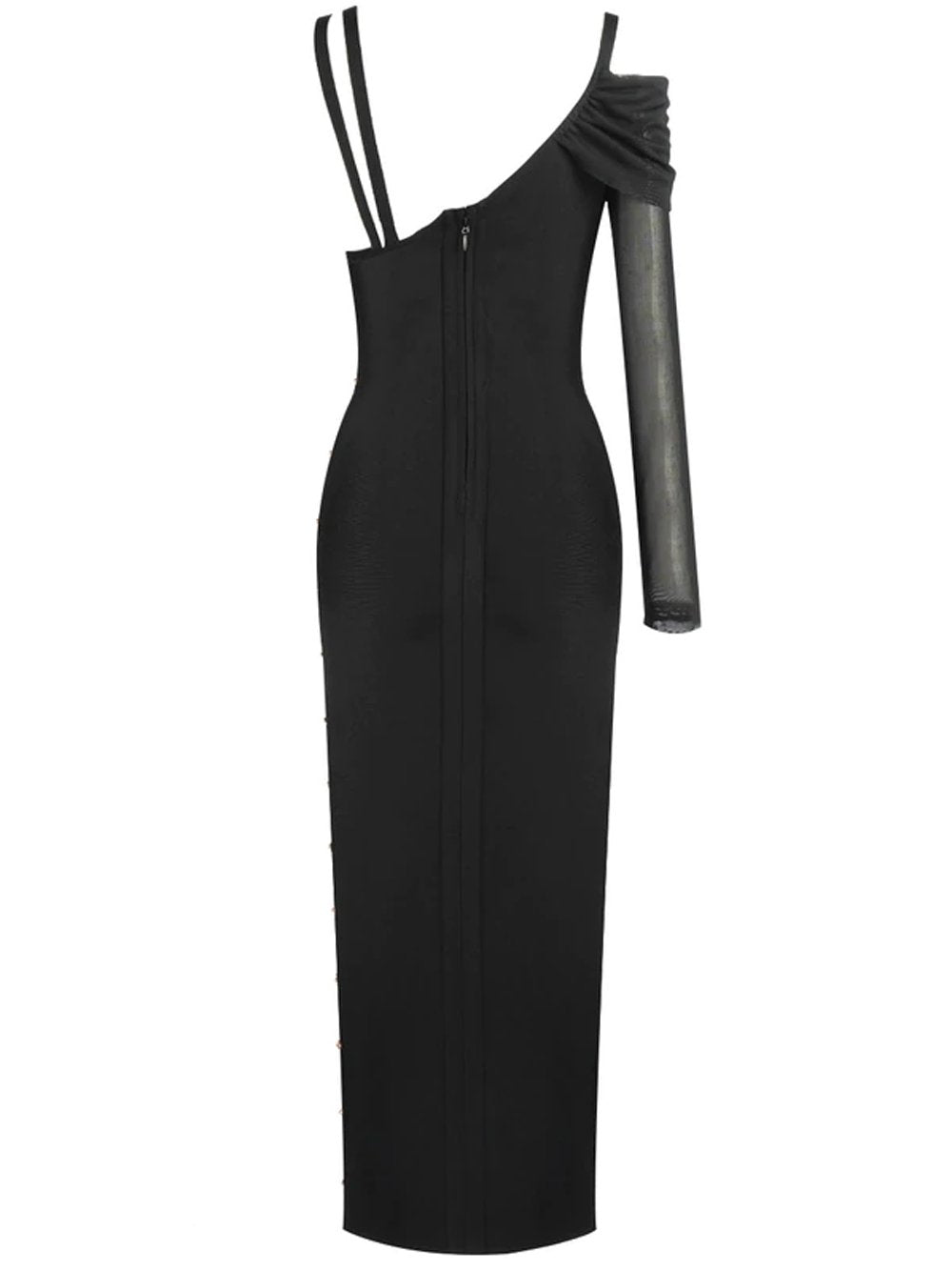 One Shoulder Ruched Cutout Side Slit Satin Maxi Dress 2 21