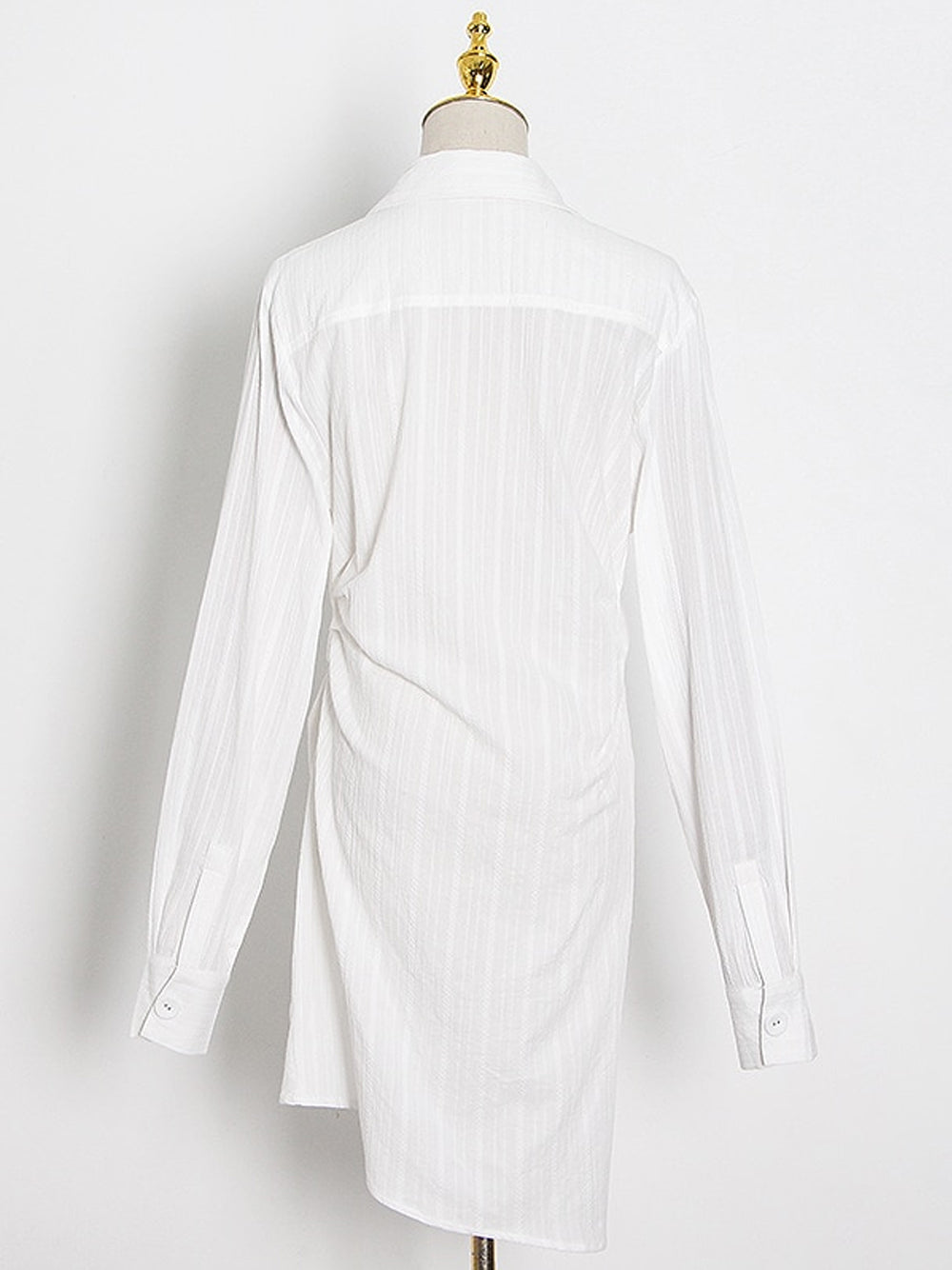 Pointed Collar Tie Waist Asymmetric Slit Shirt Mini Dress 5
