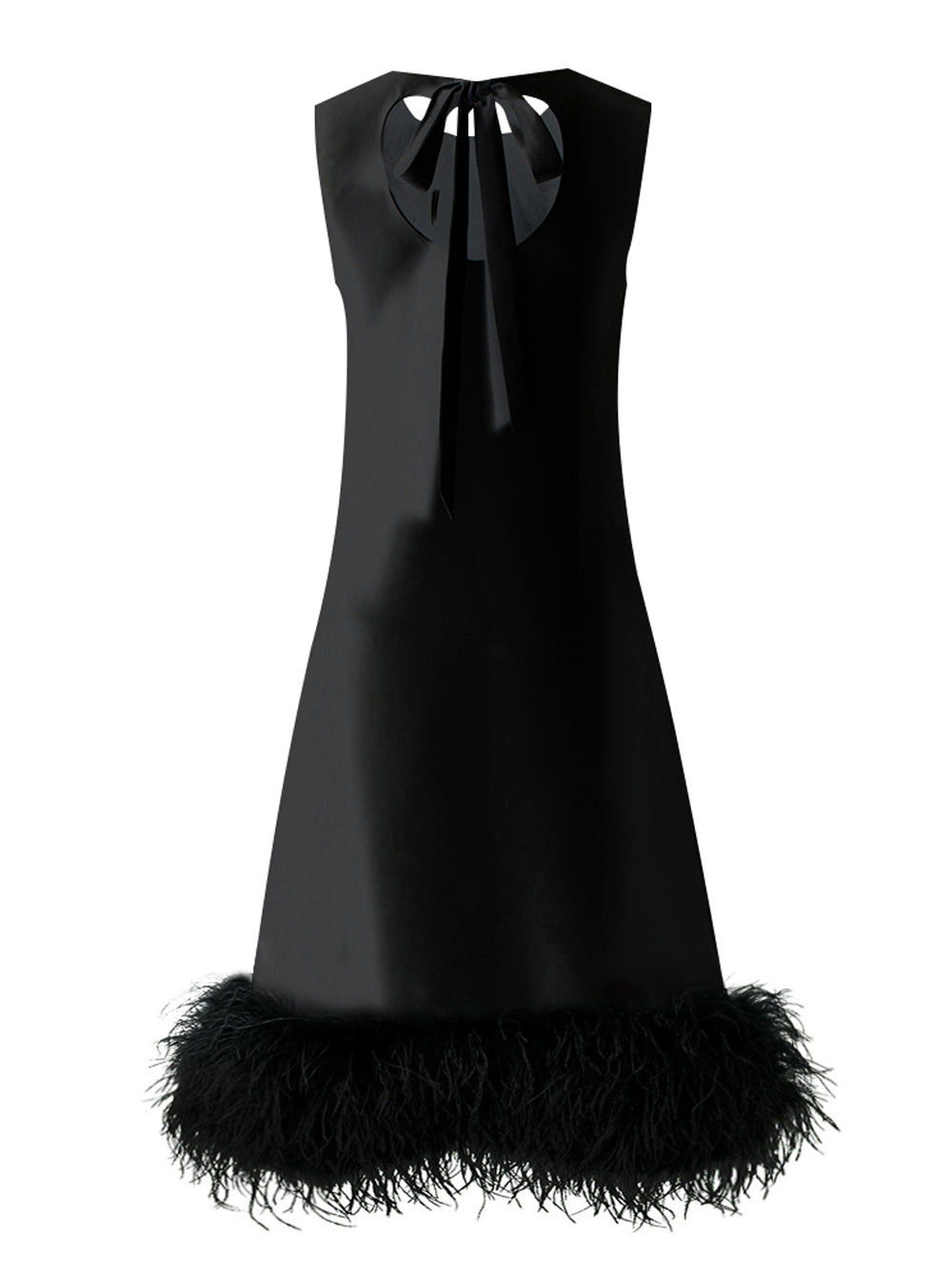 High Neck Sleeveless Feather Trim A-Line Midi Dress 5
