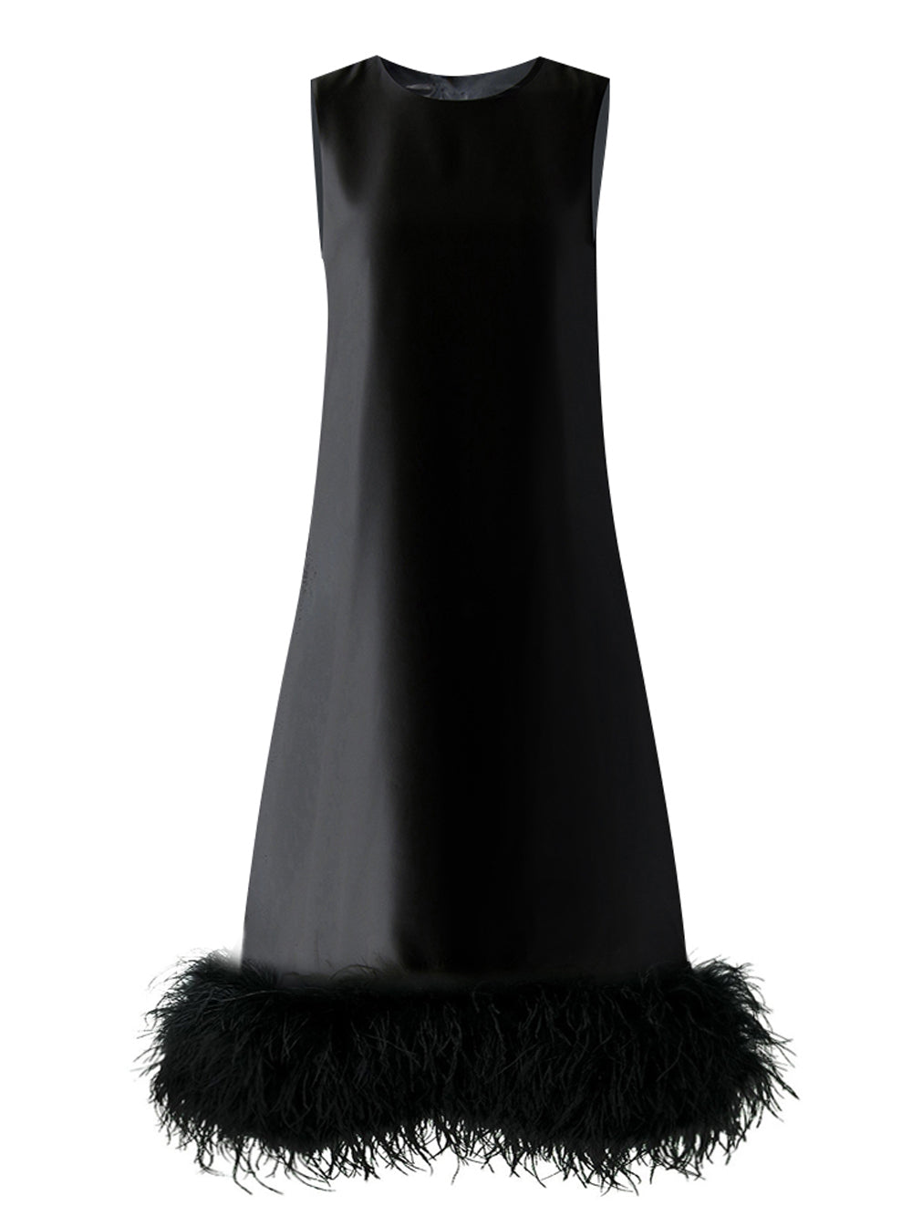 High Neck Sleeveless Feather Trim A-Line Midi Dress 4