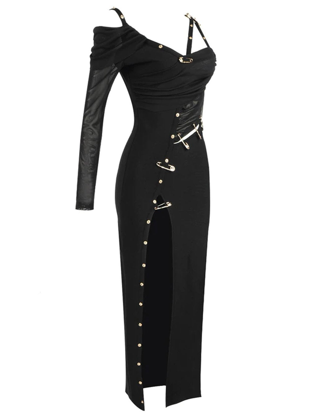 One Shoulder Ruched Cutout Side Slit Satin Maxi Dress 2 22