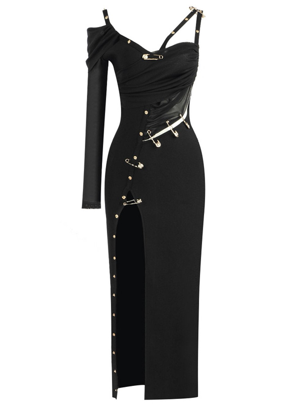 One Shoulder Ruched Cutout Side Slit Satin Maxi Dress 2 20