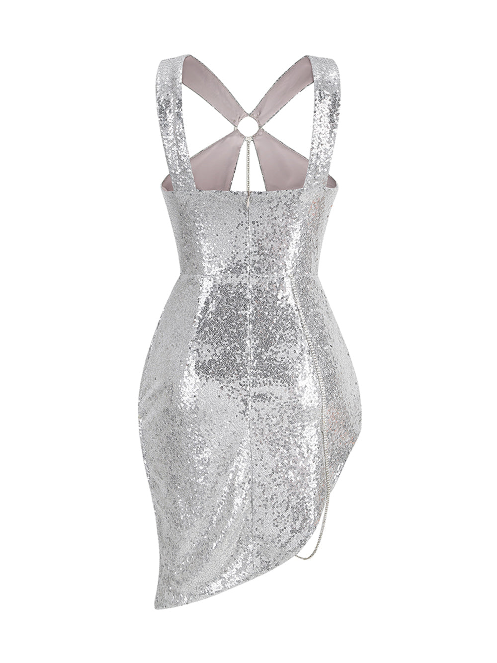 Cross Halter O-Ring Keyhole Midriff Cutout Wrap Hem Sequin Mini Dress 2