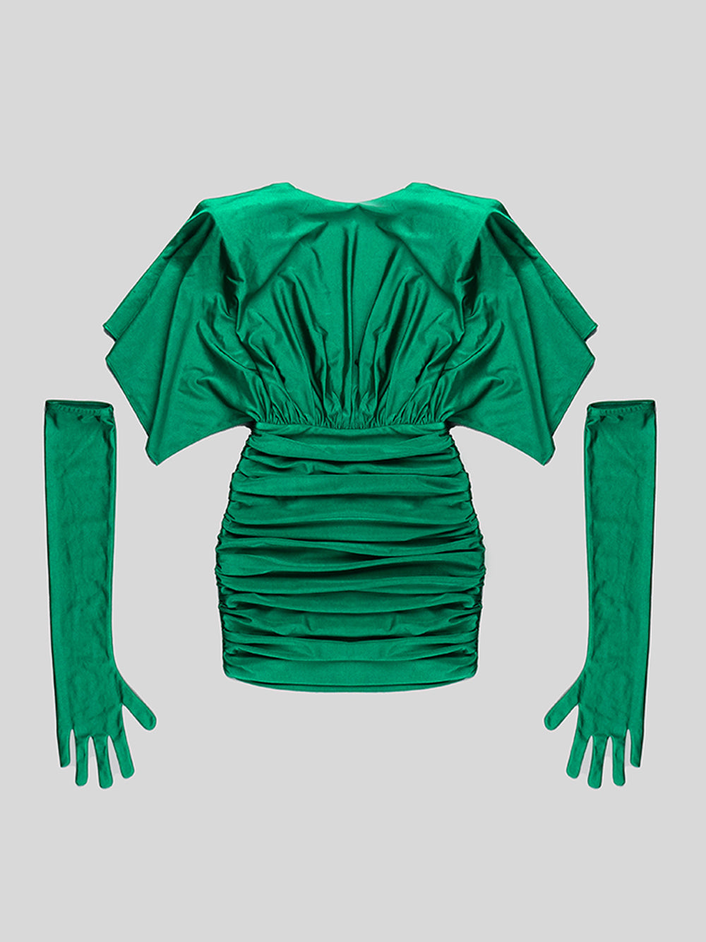 Plunging V Neck Ruched Cape Sleeve Glove Opera Mini Dress 7