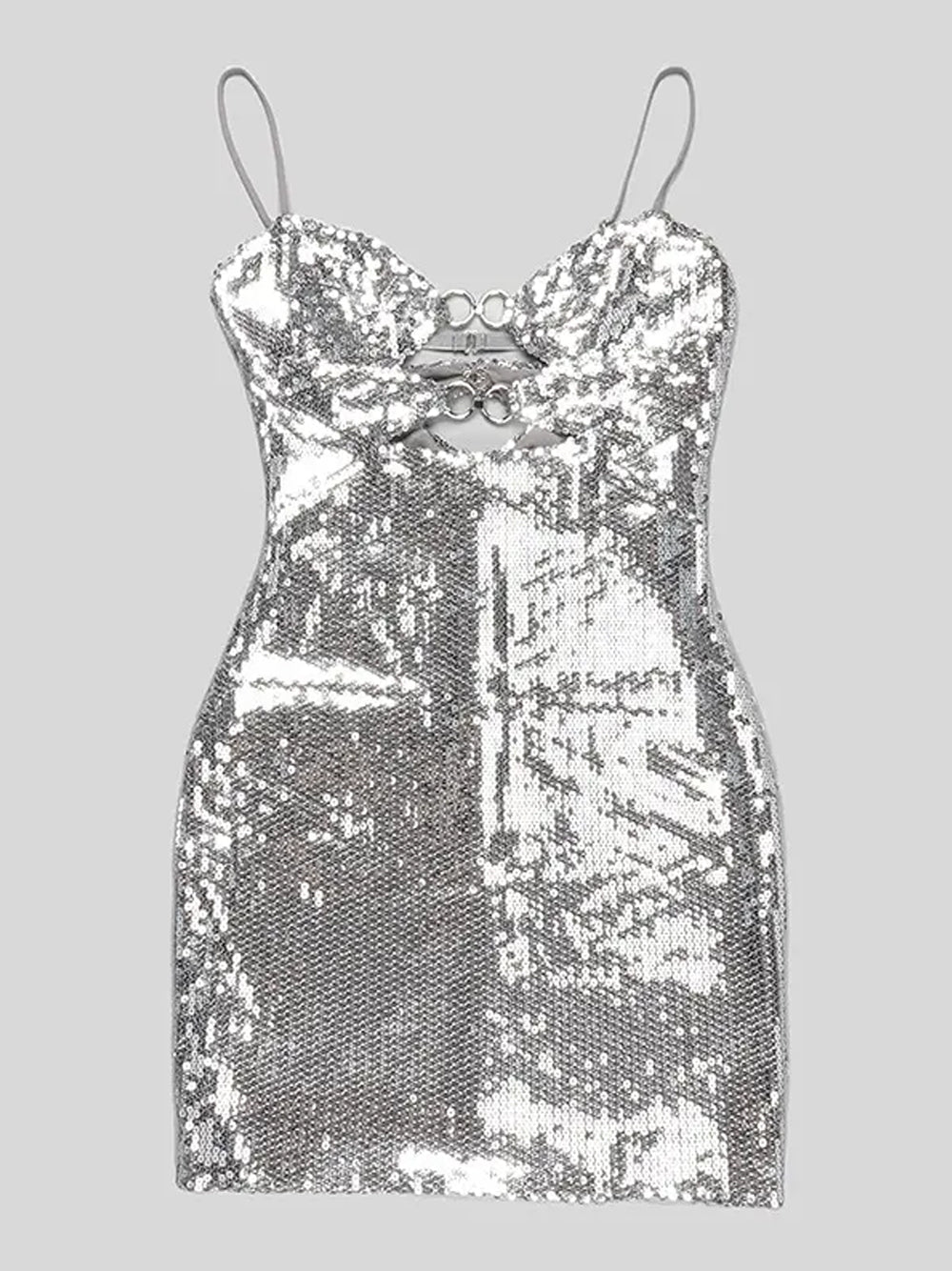 Sweetheart Spaghetti Strap Sequin Diamond Cutout Ring Detail Mini Dress 5