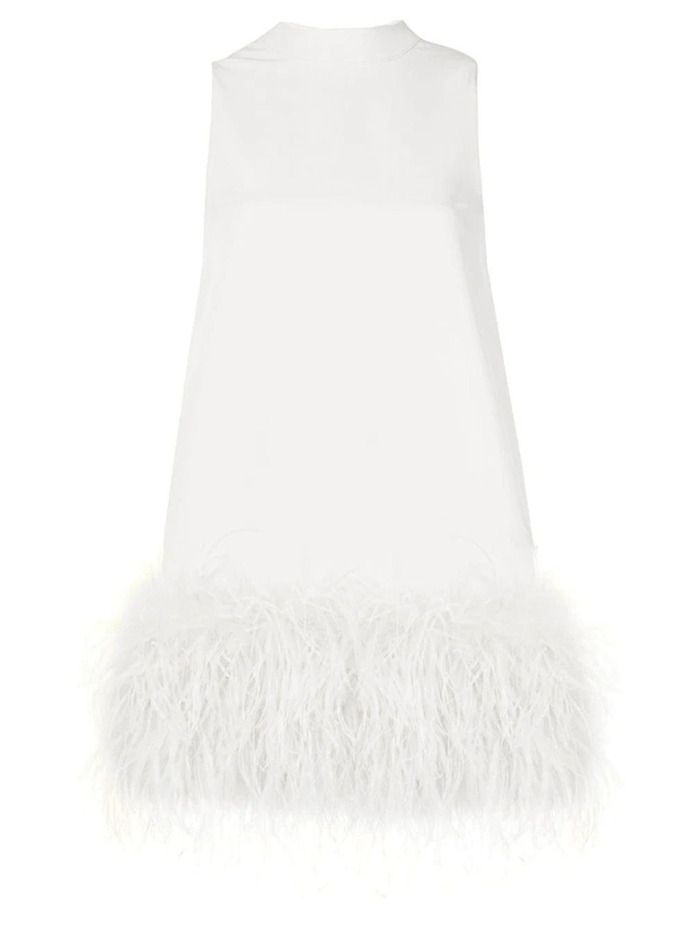 Mock Neck Sleeveless Shift Feather Trim Mini Dress 8