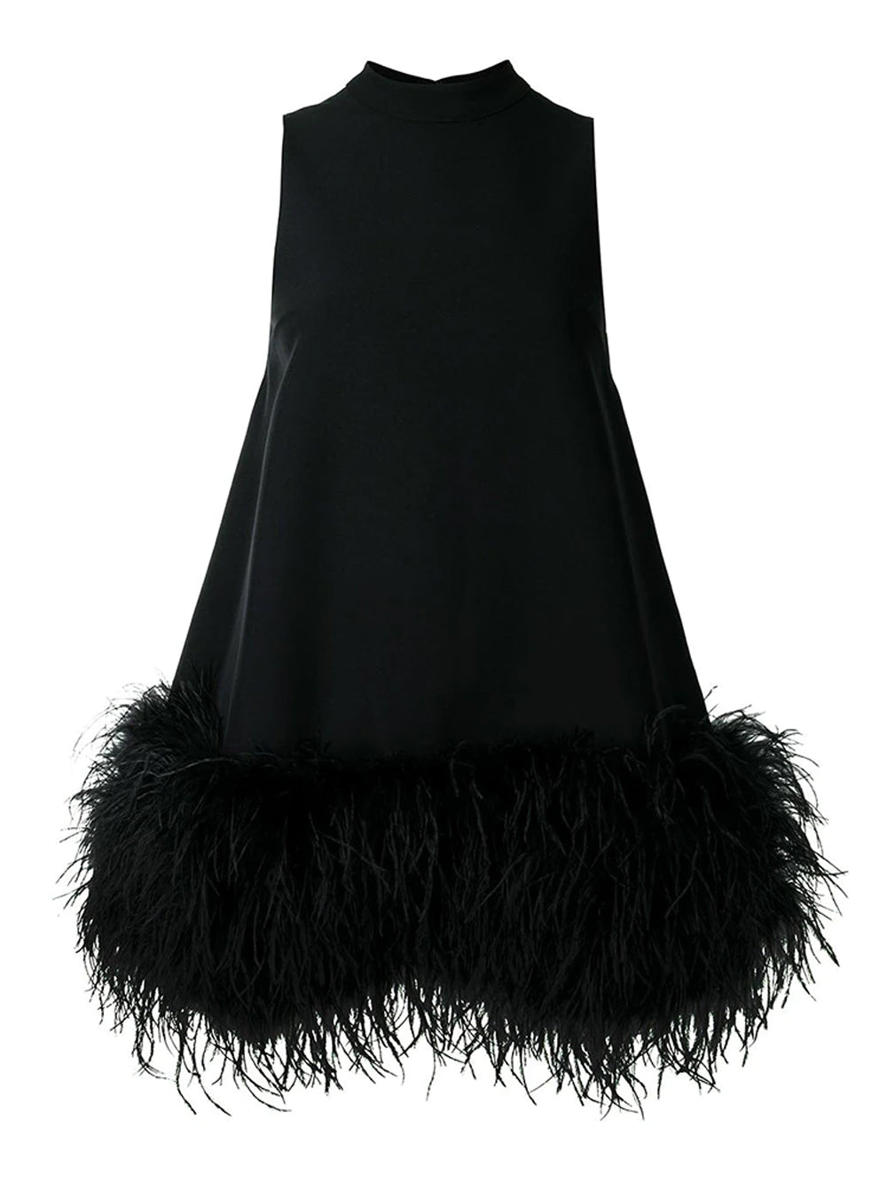 Mock Neck Sleeveless Shift Feather Trim Mini Dress 4