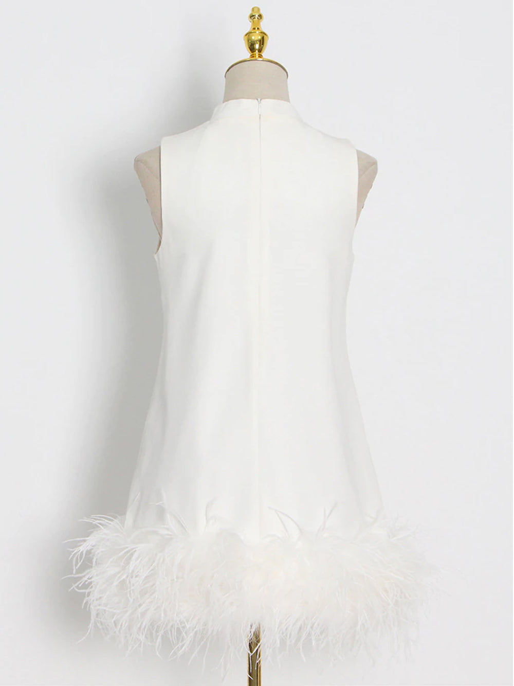 Mock Neck Sleeveless Shift Feather Trim Mini Dress 5