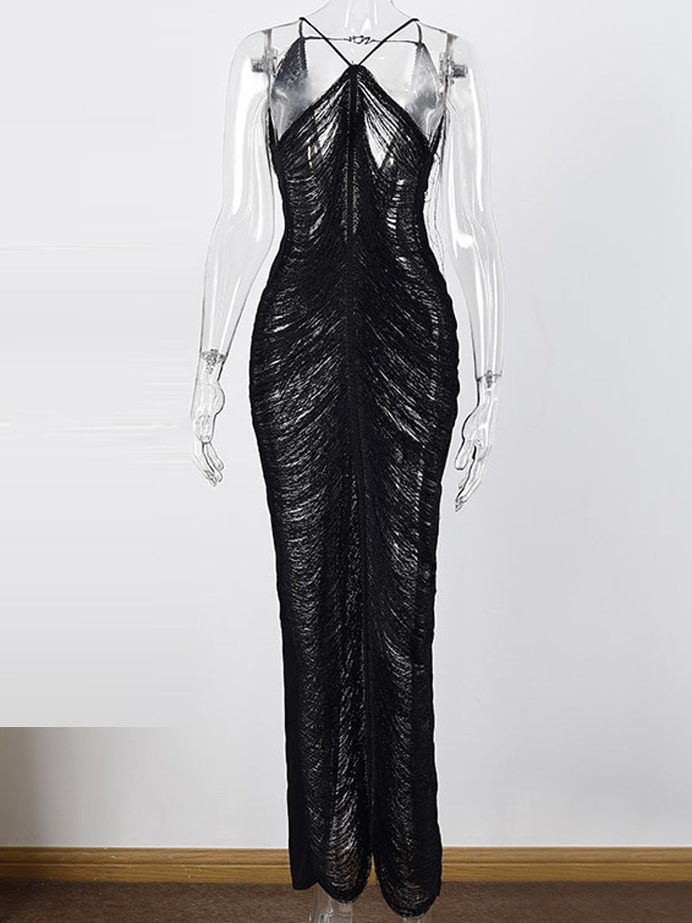 Halter Spaghetti Strap Side Cutout Horizontal Tassel Fringe Midi Dress 18