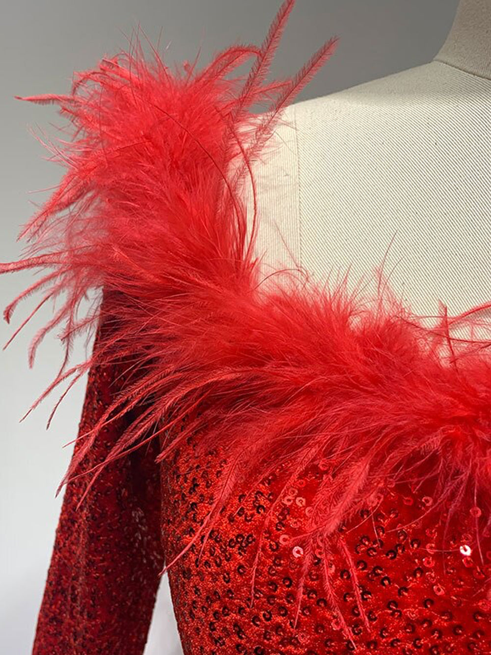 Off Shoulder Feather Trim Long Sleeve Sequin Bodycon Mini Dress 11