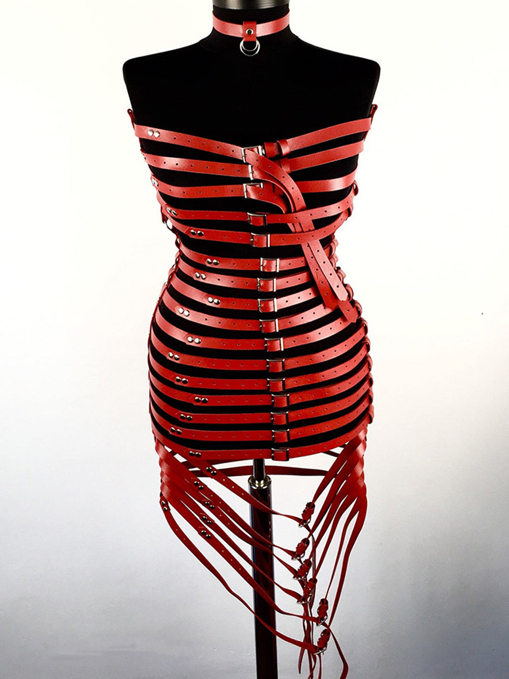 Stacked Buckle Strap Harness Mini Skirt Dress 9