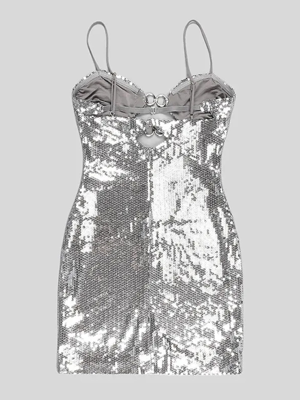 Sweetheart Spaghetti Strap Sequin Diamond Cutout Ring Detail Mini Dress 6