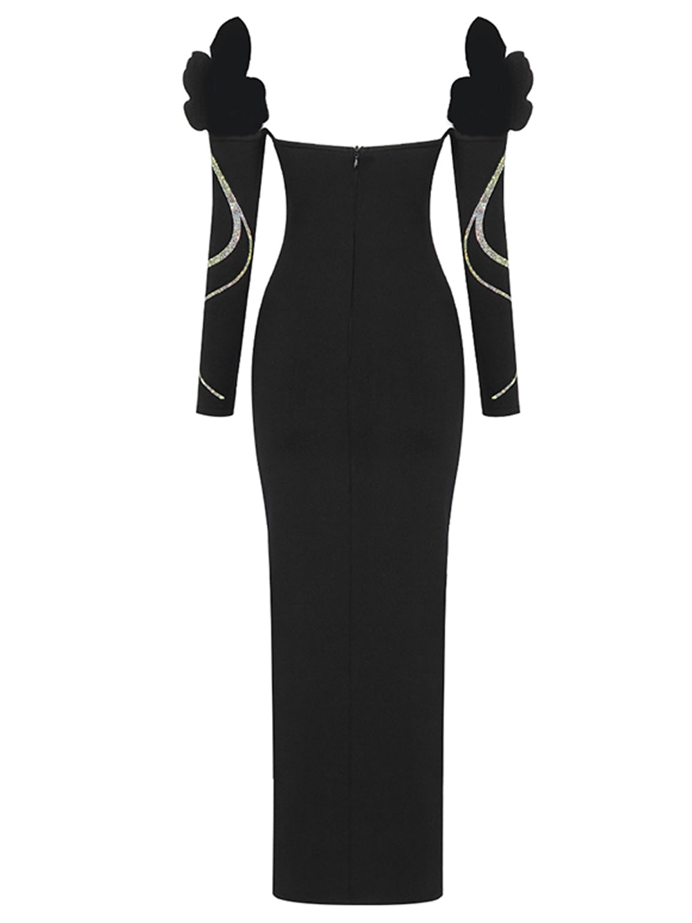 Plunging V Neck Mesh Panel Iridescent Butterfly Shoulder Sequin Maxi Gown 5