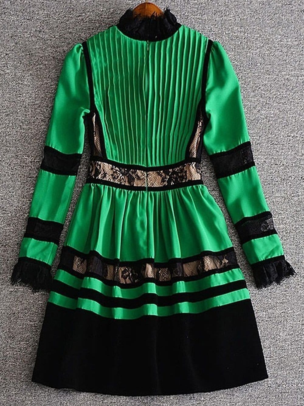 Mock Neck Lace Panel Velvet Band Pleated Tiered Gothic Mini Dress 9