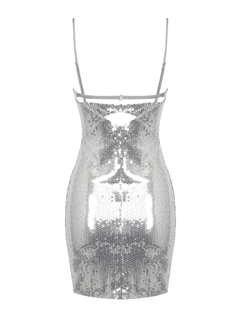 Sweetheart Spaghetti Strap Sequin Diamond Cutout Ring Detail Mini Dress 2