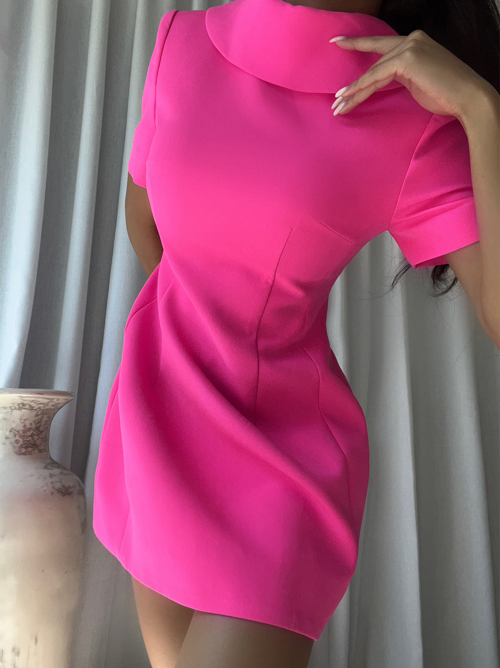 Funnel Neck Princess Seam Short Sleeve A Line Mini Dress 5