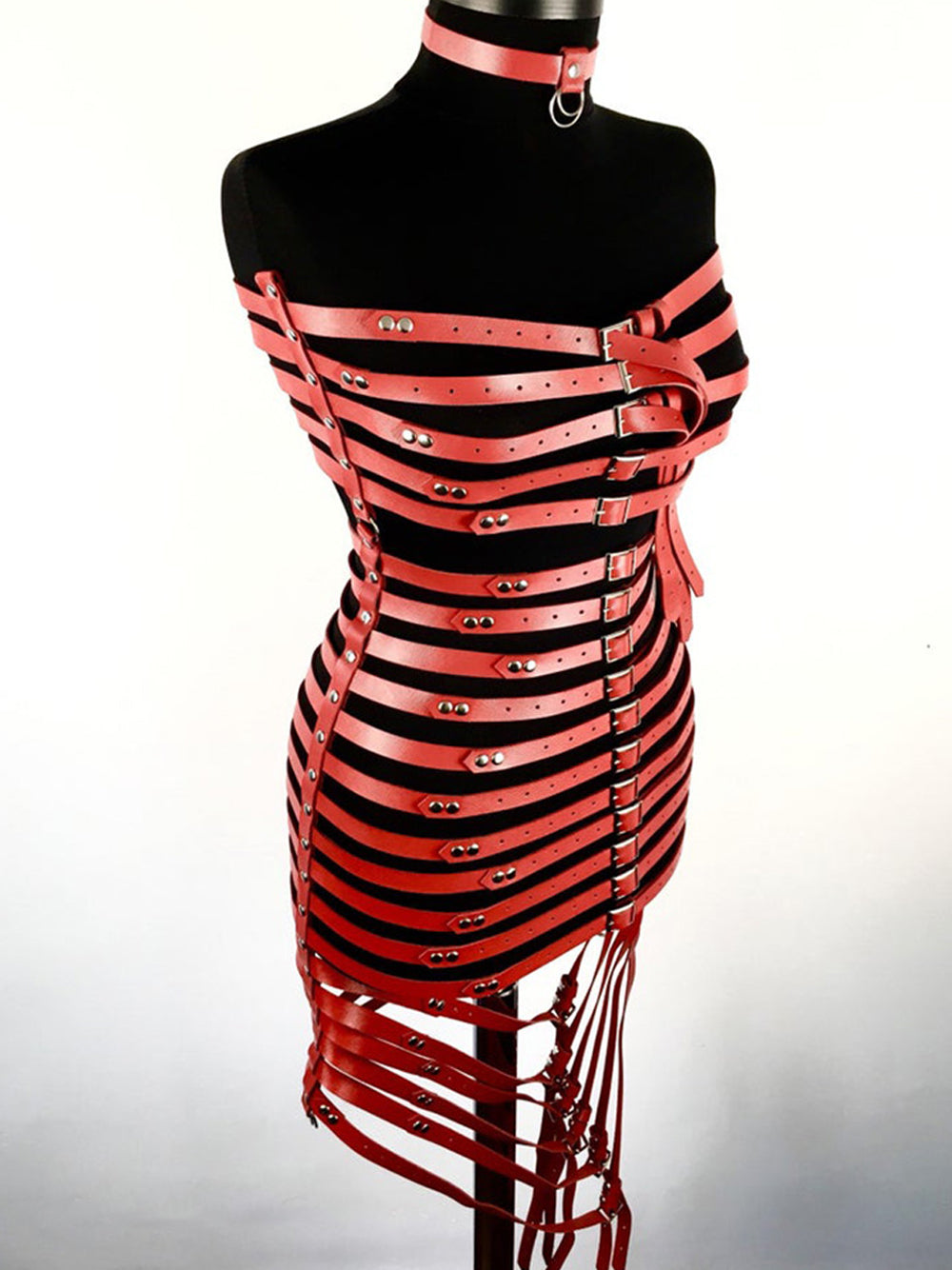 Stacked Buckle Strap Harness Mini Skirt Dress 4