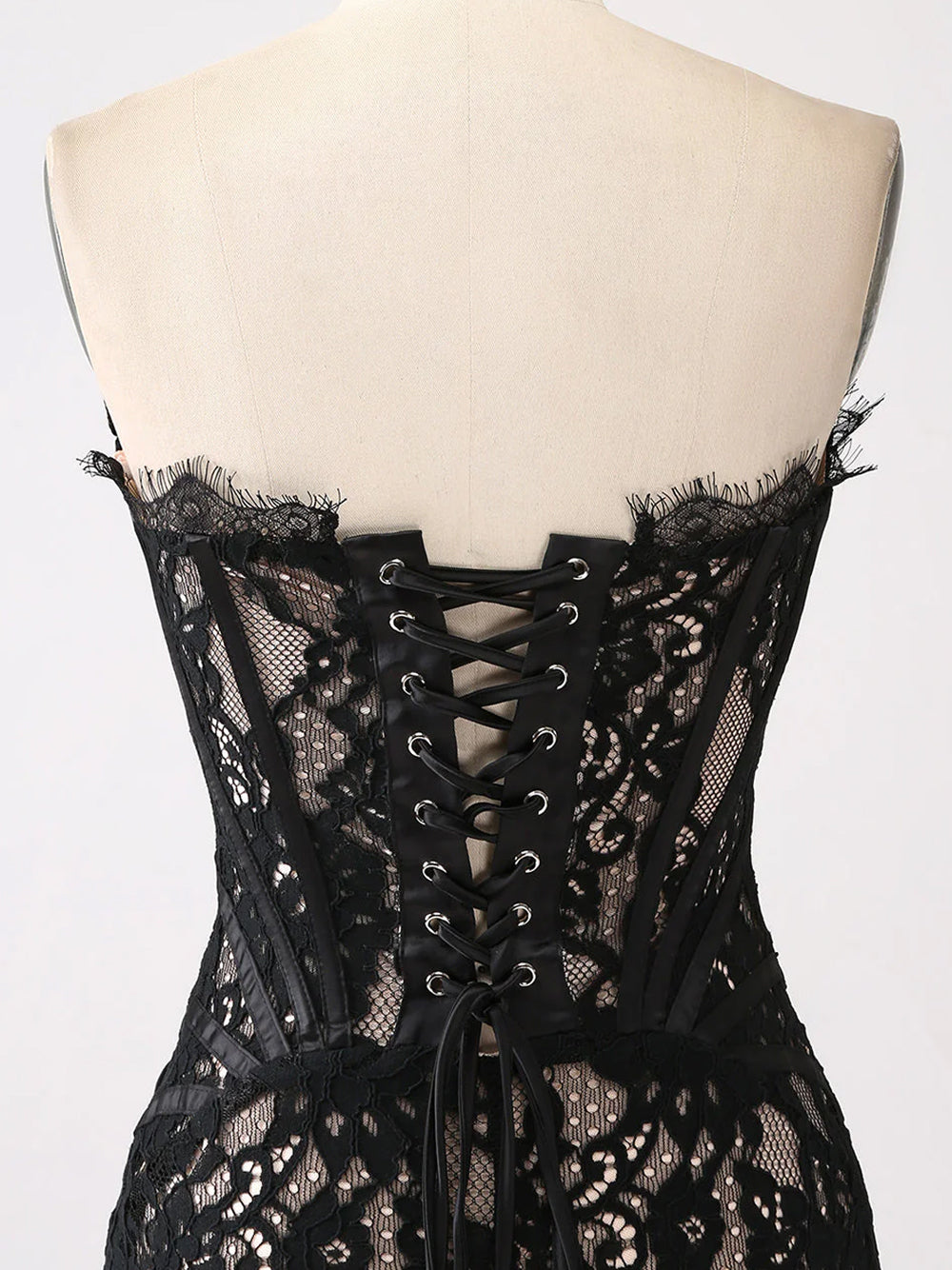 Strapless Sweetheart Corset Boned Floral Lace Draped Mini Dress 13