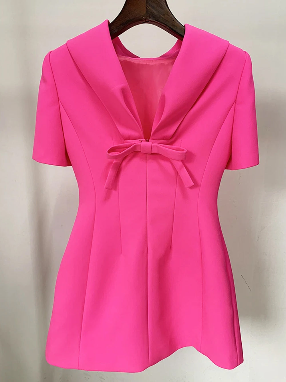 Funnel Neck Princess Seam Short Sleeve A Line Mini Dress 11