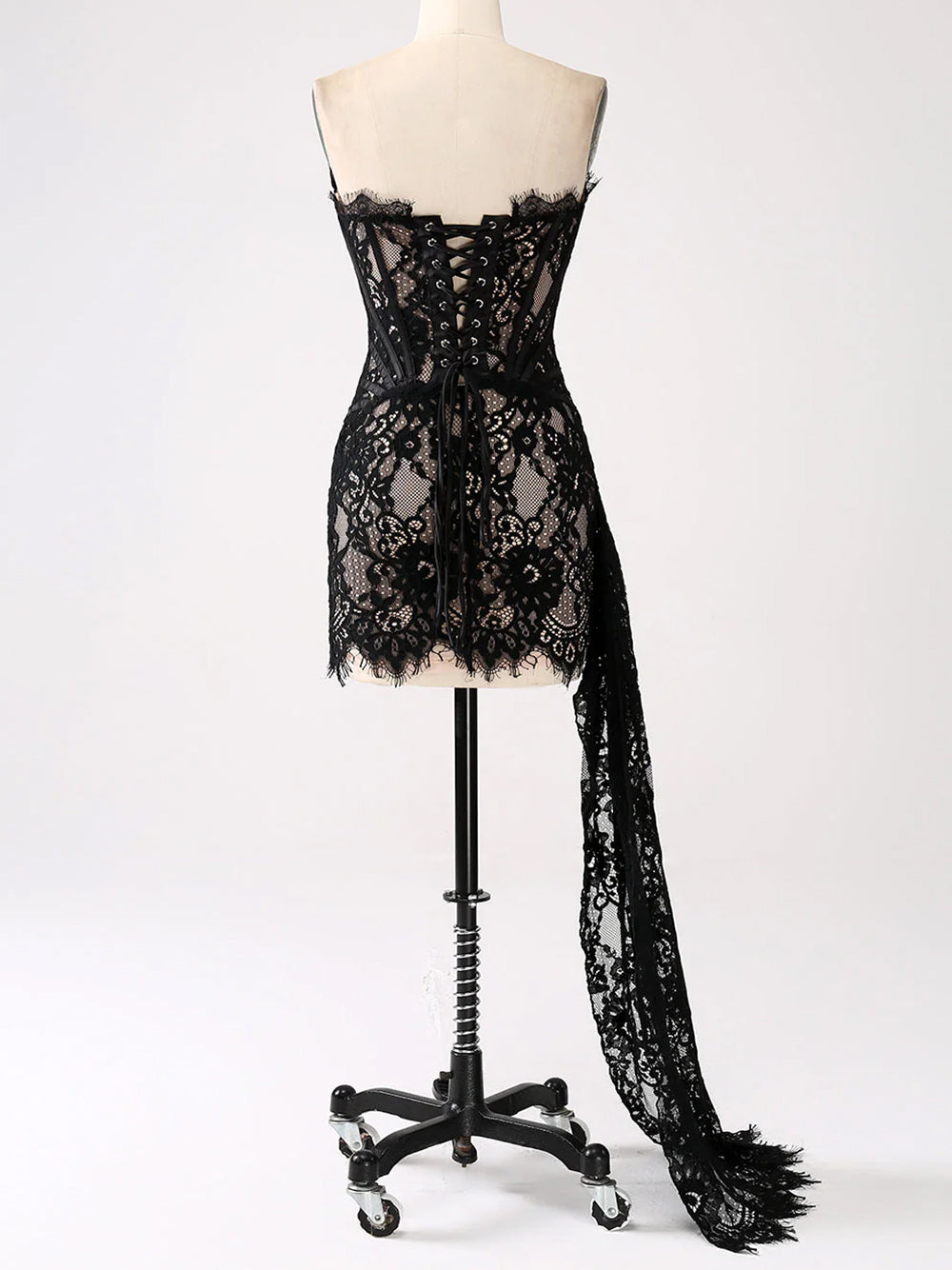 Strapless Sweetheart Corset Boned Floral Lace Draped Mini Dress 8