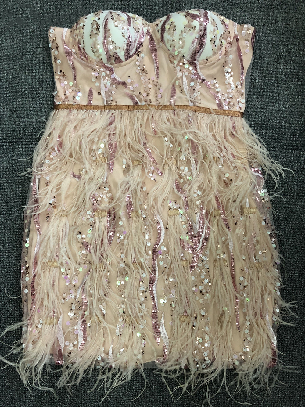 Sweetheart Sequin Bodice Feather Skirt Bustier Mini Dress 4