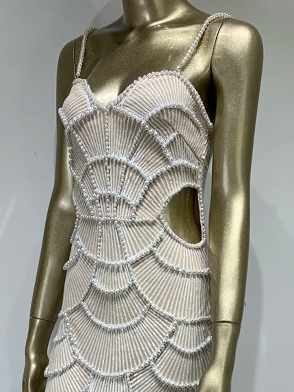 Sweetheart Neck Pearl Strap Sequin Embellished Side Cutout Bodycon Midi Dress 8