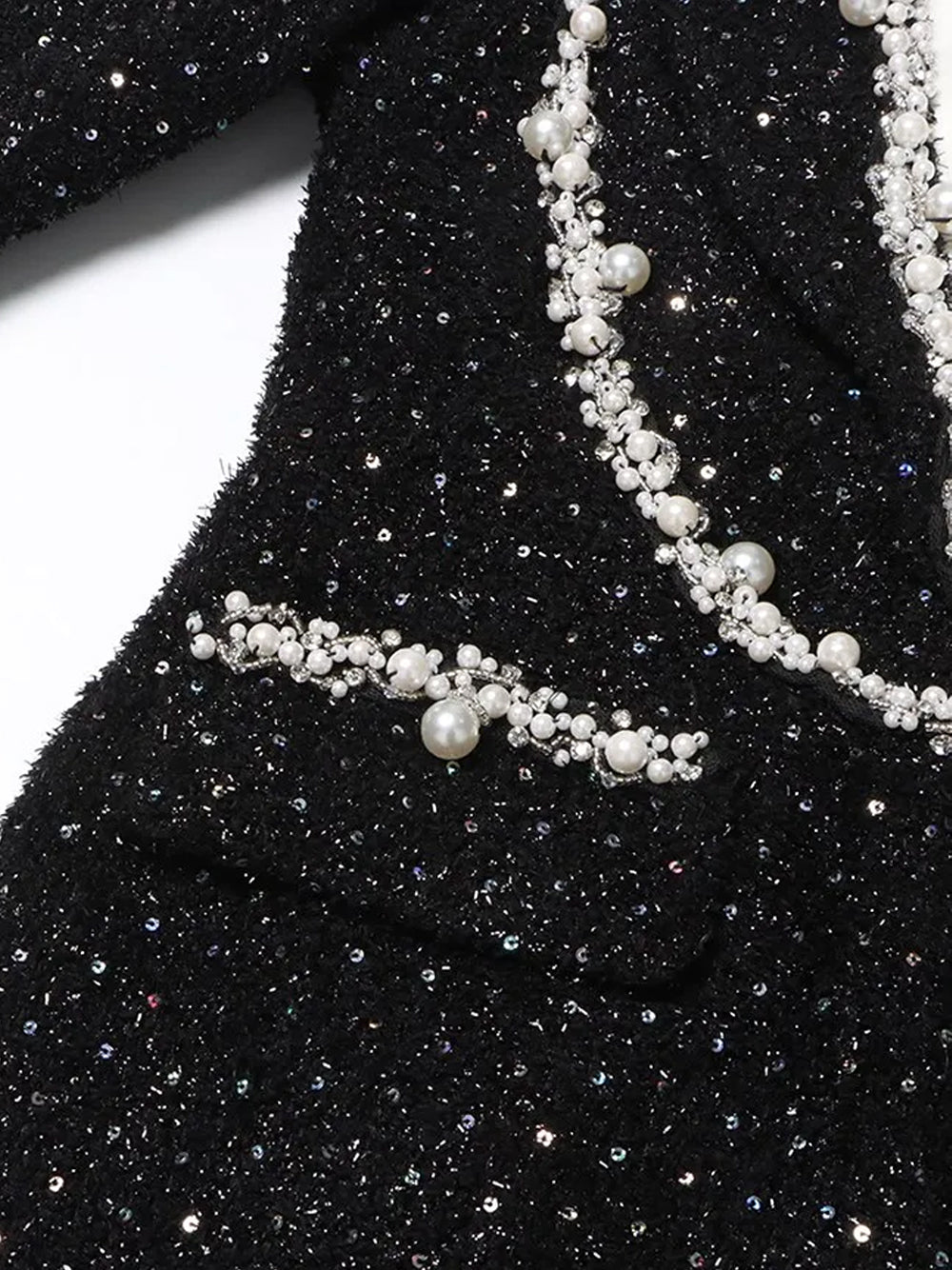 Pearl Trim Contrast Collar Sequin Tweed Blazer Mini Dress 11