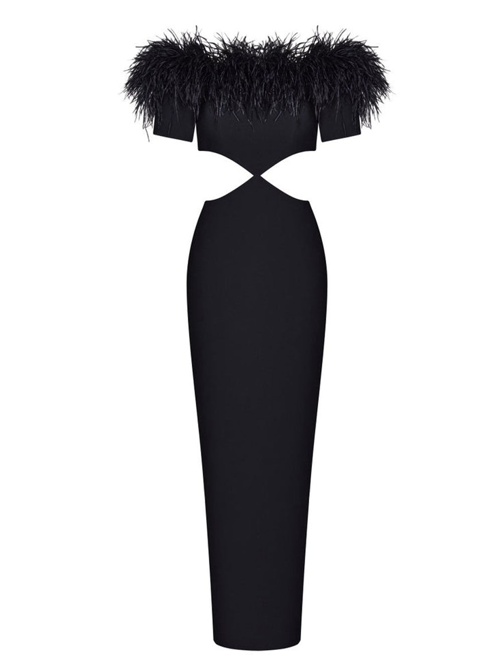One Shoulder Feather Trim Sequin Bodycon Maxi Dress